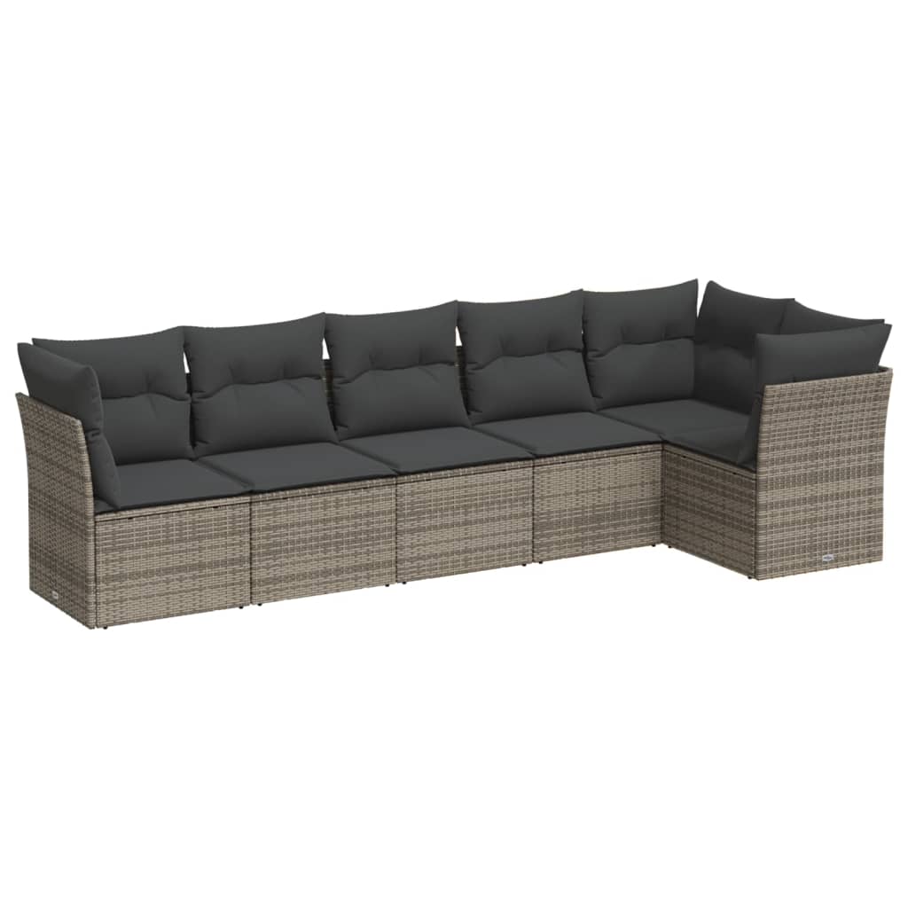 6-delige Loungeset met kussens poly rattan