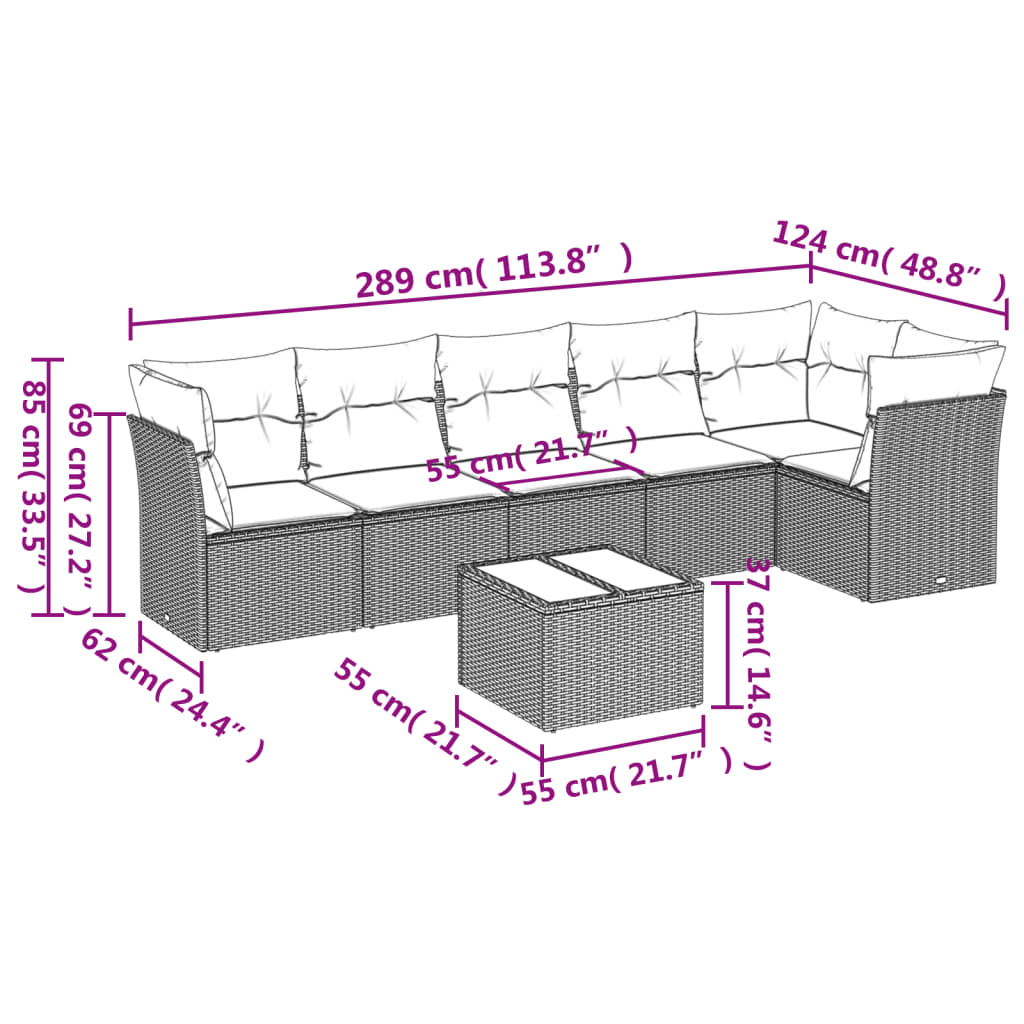 6-delige Loungeset met kussens poly rattan