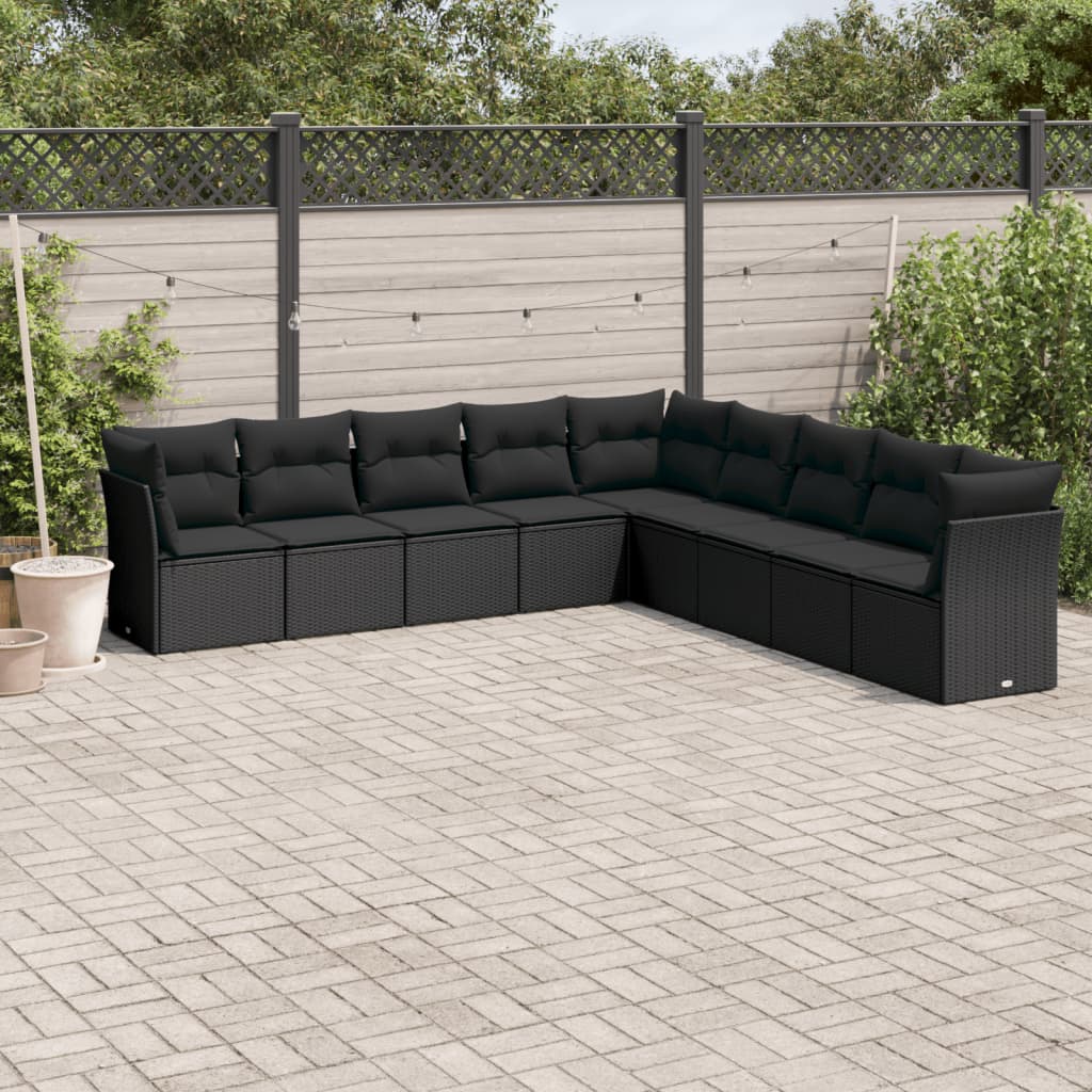 10-delige Loungeset met kussens poly rattan beige