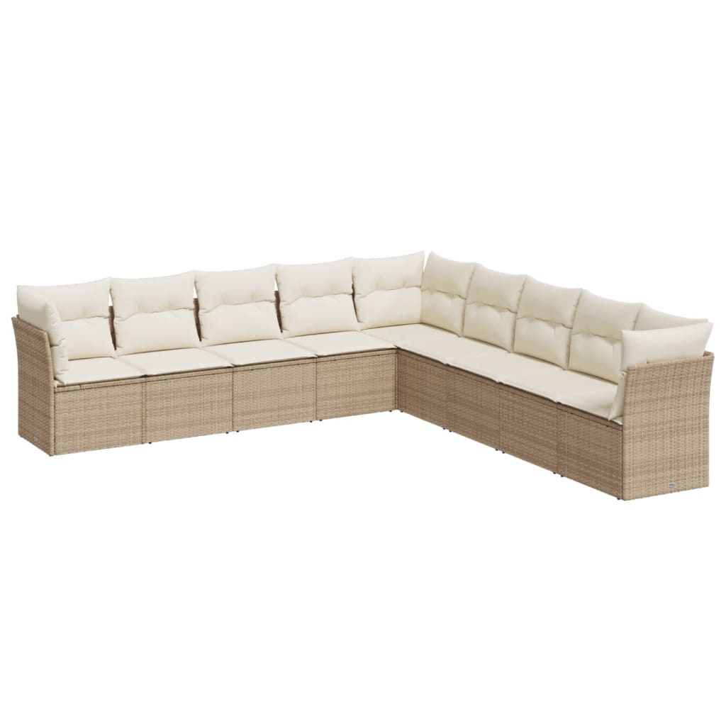 10-delige Loungeset met kussens poly rattan