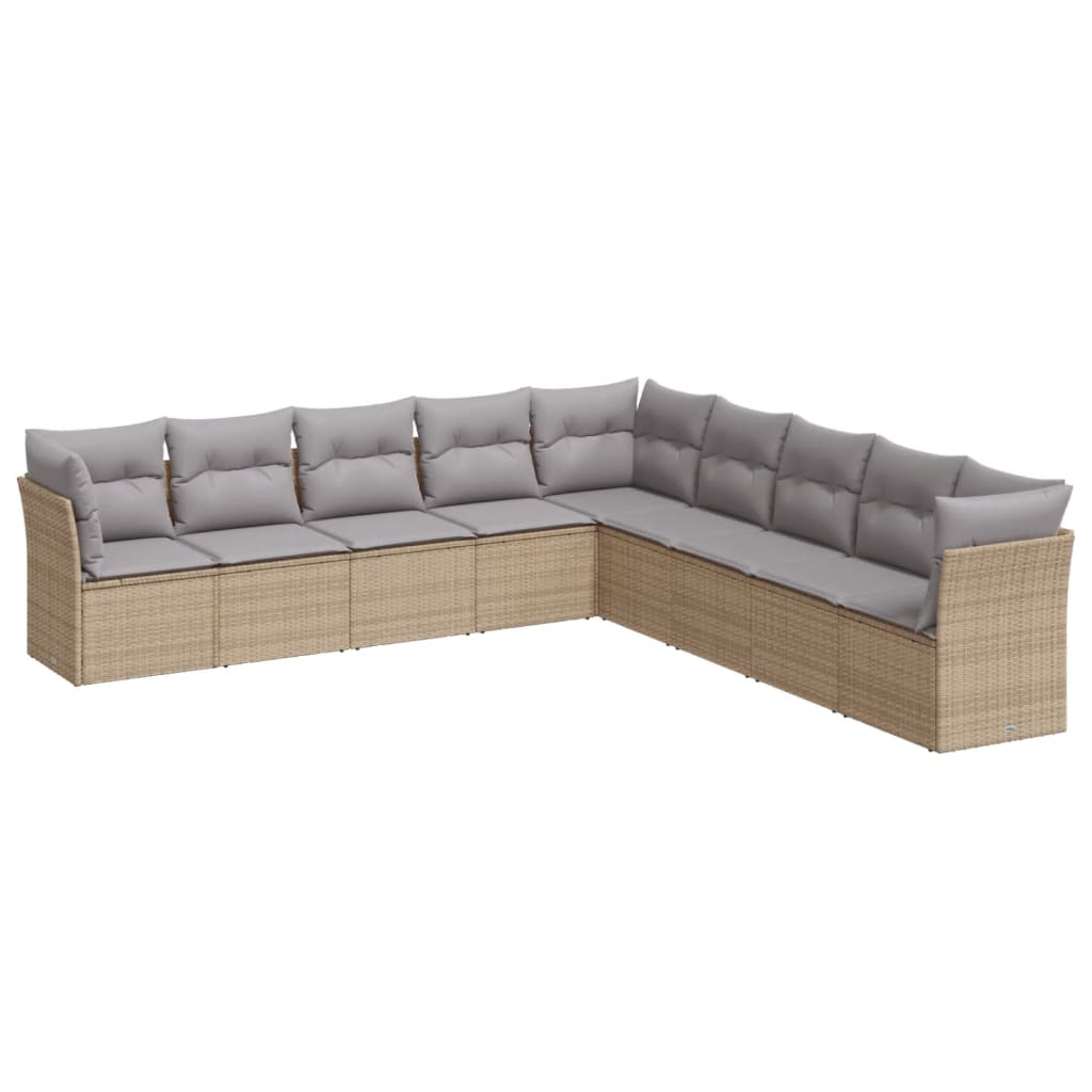 10-delige Loungeset met kussens poly rattan beige