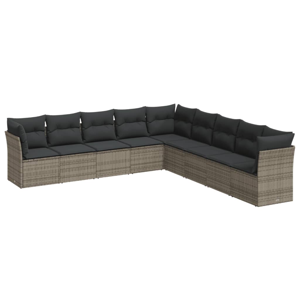 10-delige Loungeset met kussens poly rattan