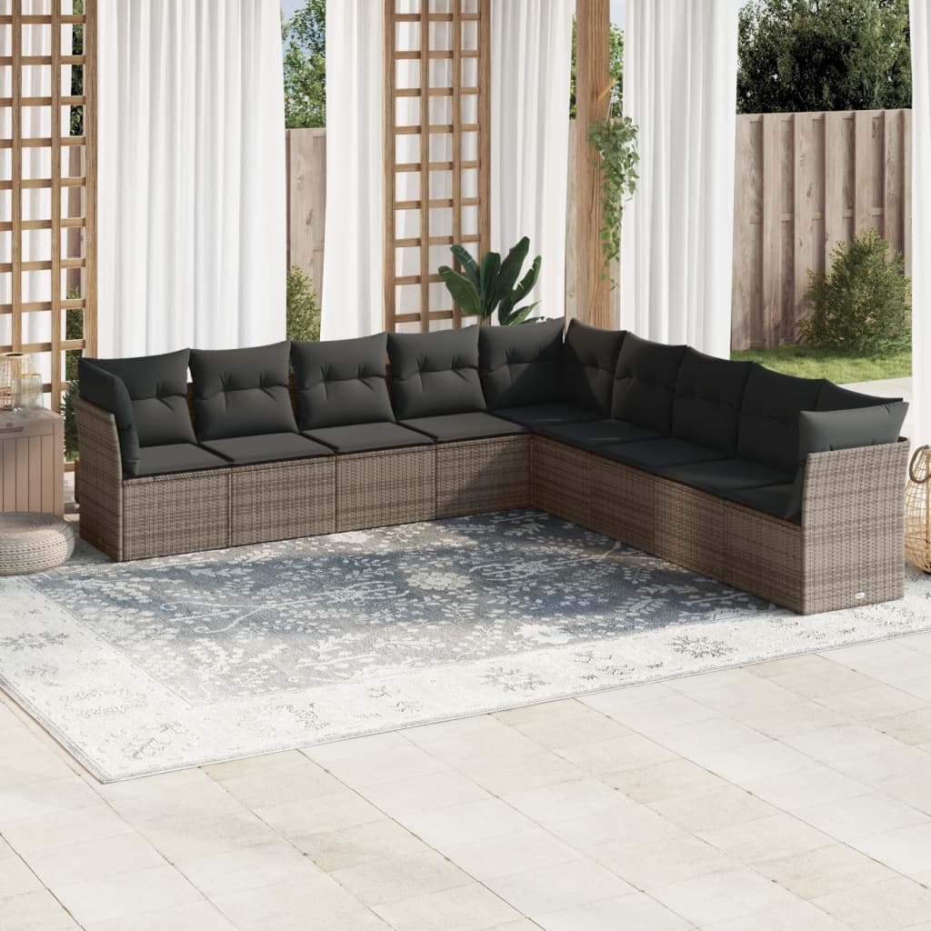 10-delige Loungeset met kussens poly rattan