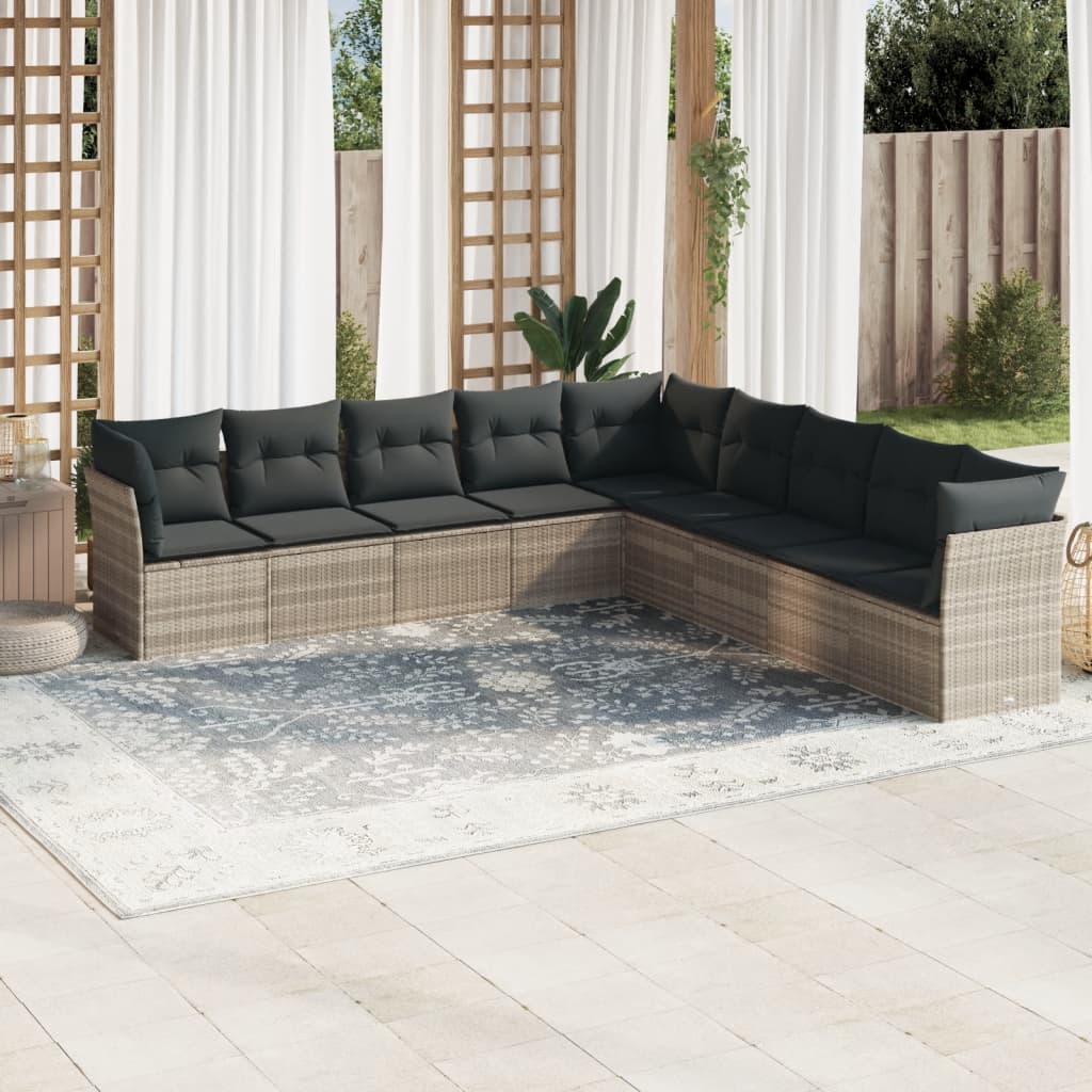 10-delige Loungeset met kussens poly rattan beige