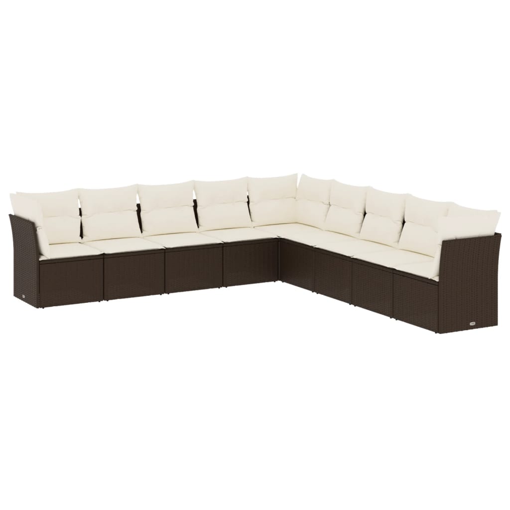 10-delige Loungeset met kussens poly rattan beige