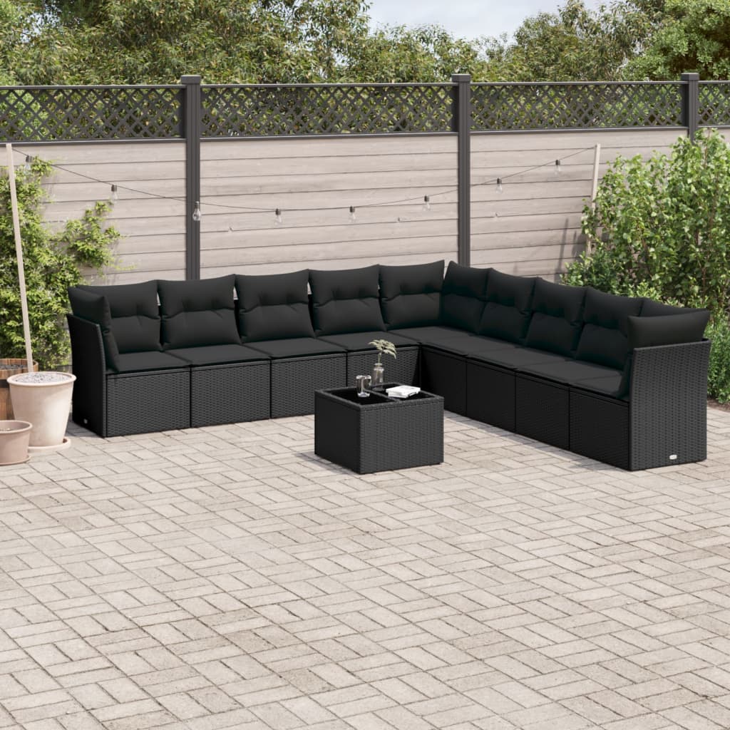 10-delige Loungeset met kussens poly rattan beige