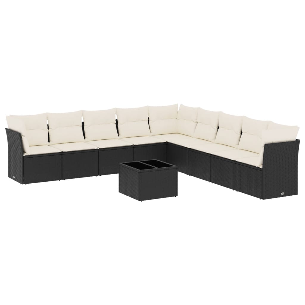 10-delige Loungeset met kussens poly rattan beige