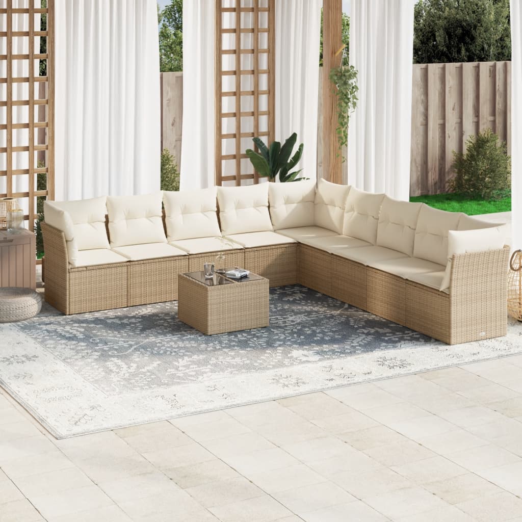 10-delige Loungeset met kussens poly rattan