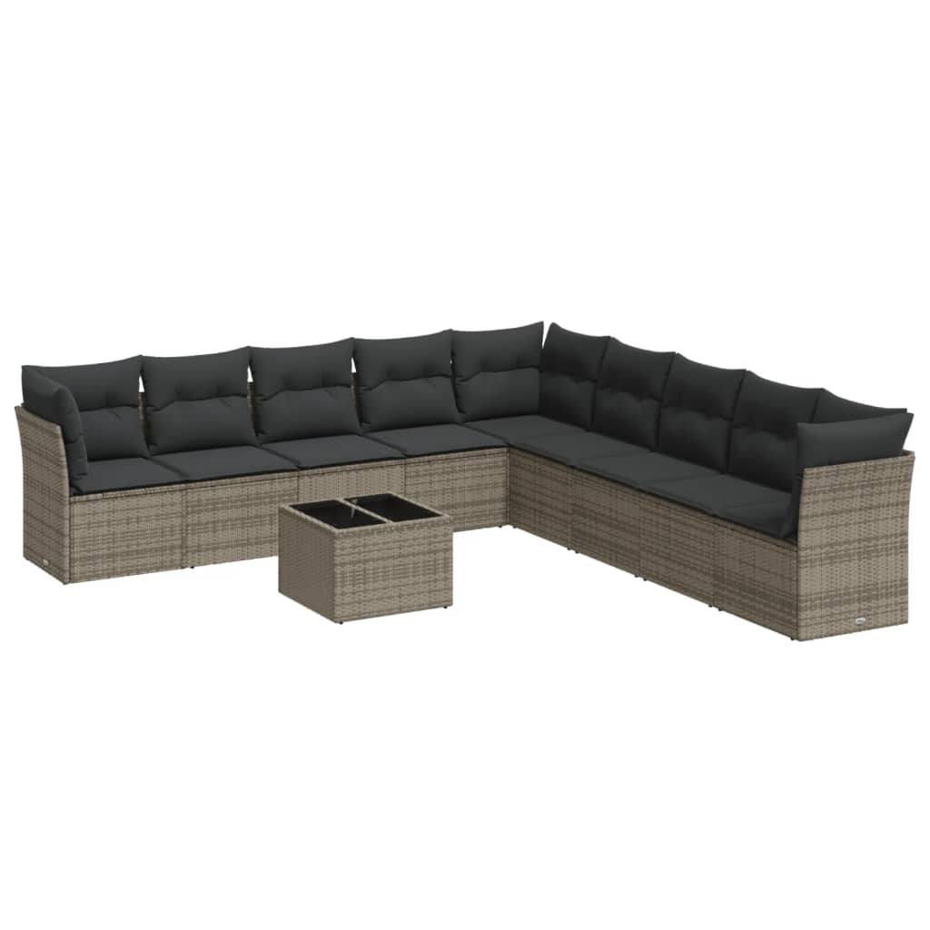 10-delige Loungeset met kussens poly rattan