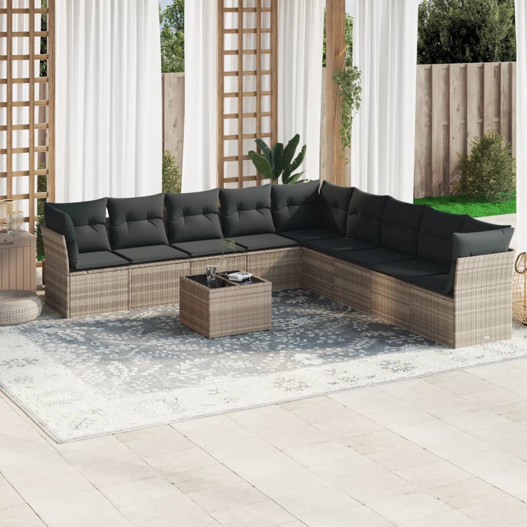 10-delige Loungeset met kussens poly rattan beige