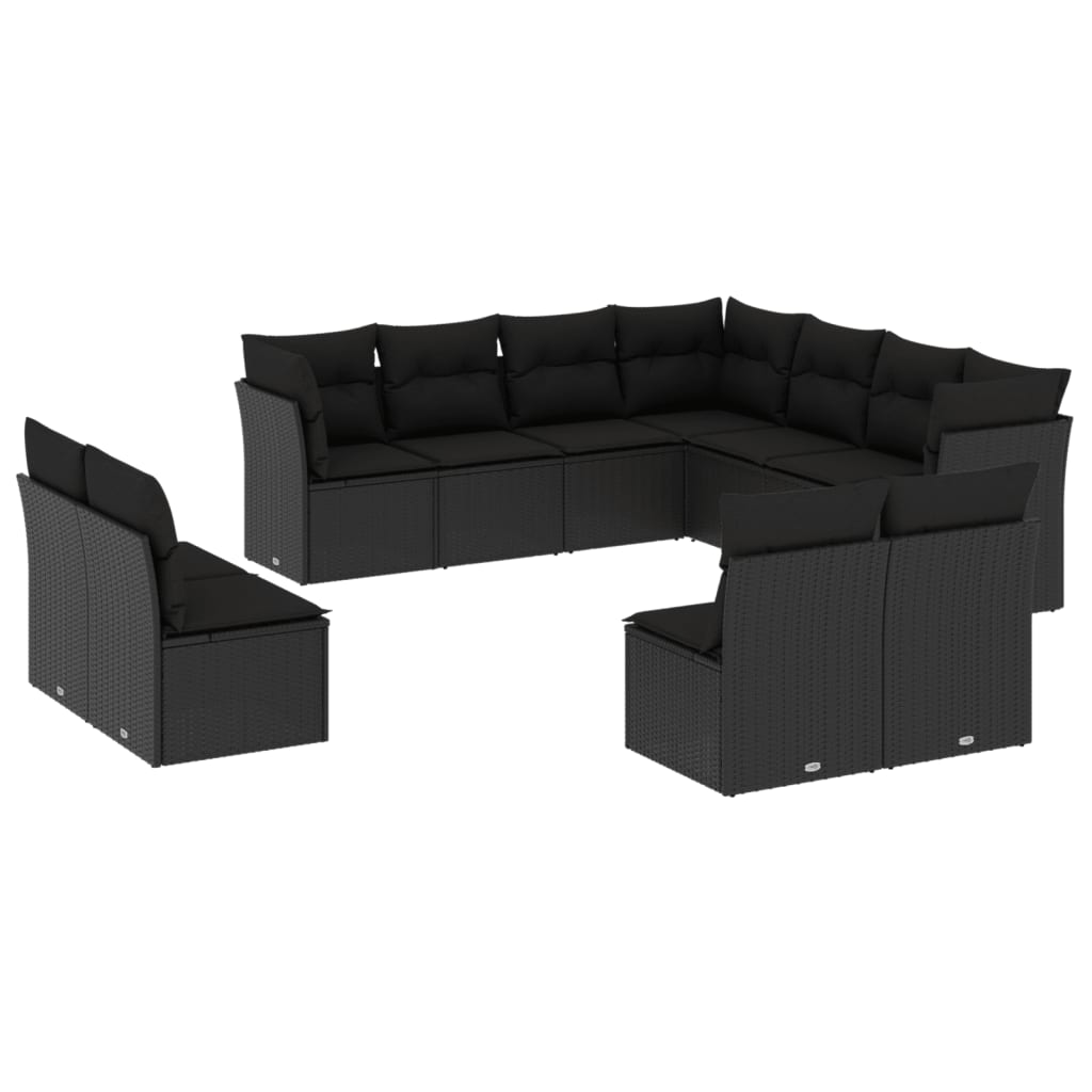 12-delige Loungeset met kussens poly rattan grijs