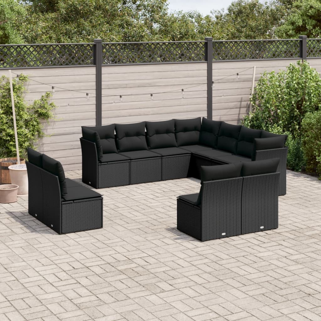 12-delige Loungeset met kussens poly rattan lichtgrijs