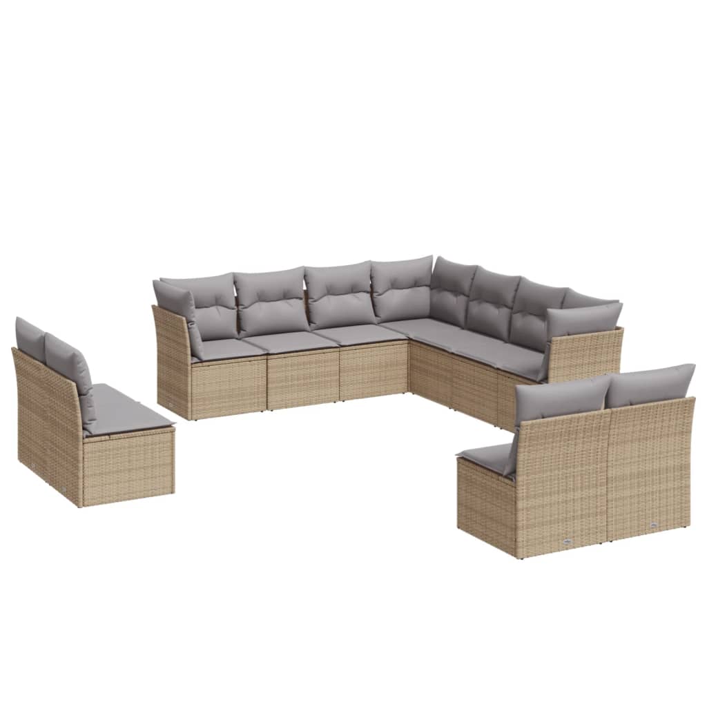 12-delige Loungeset met kussens poly rattan beige