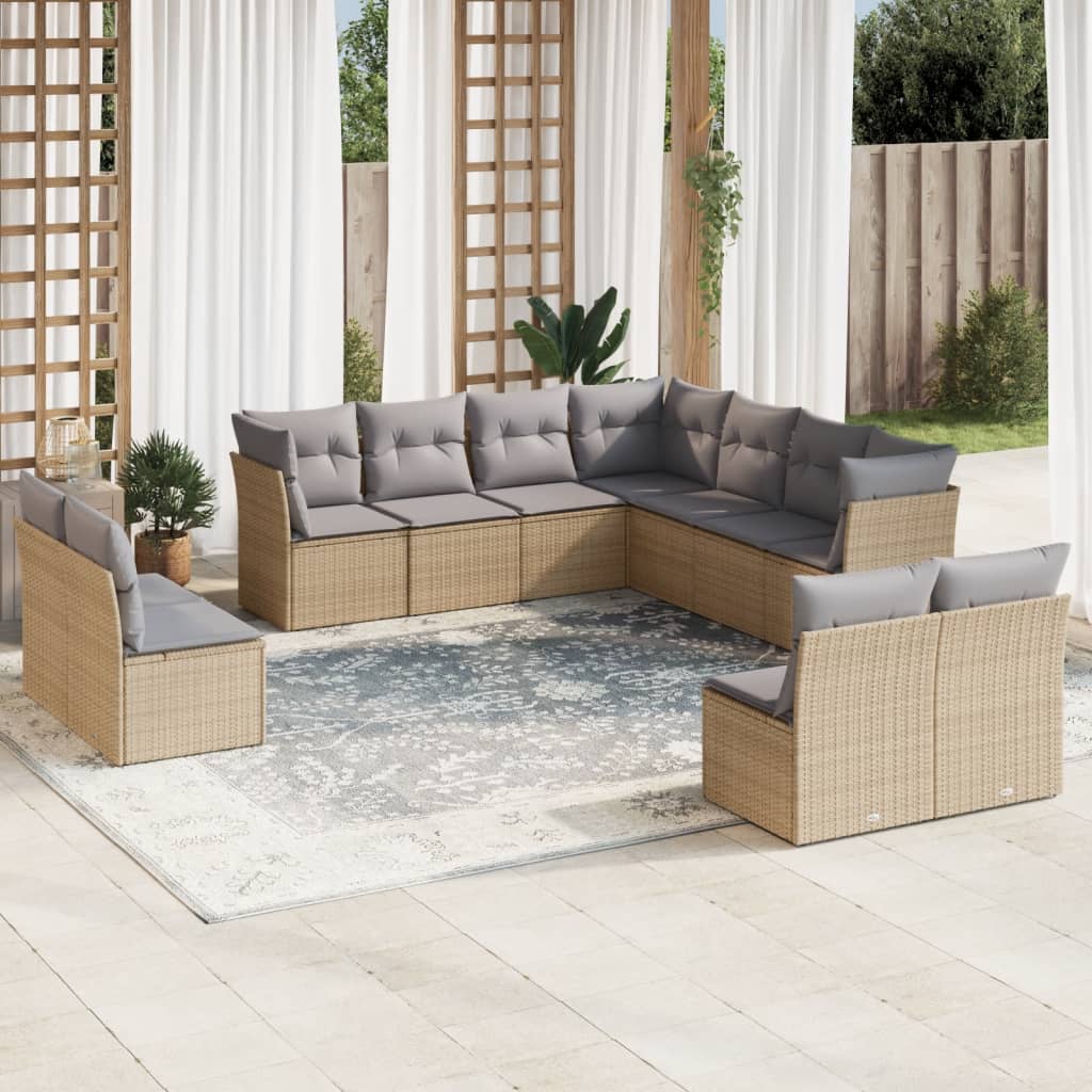 12-delige Loungeset met kussens poly rattan lichtgrijs