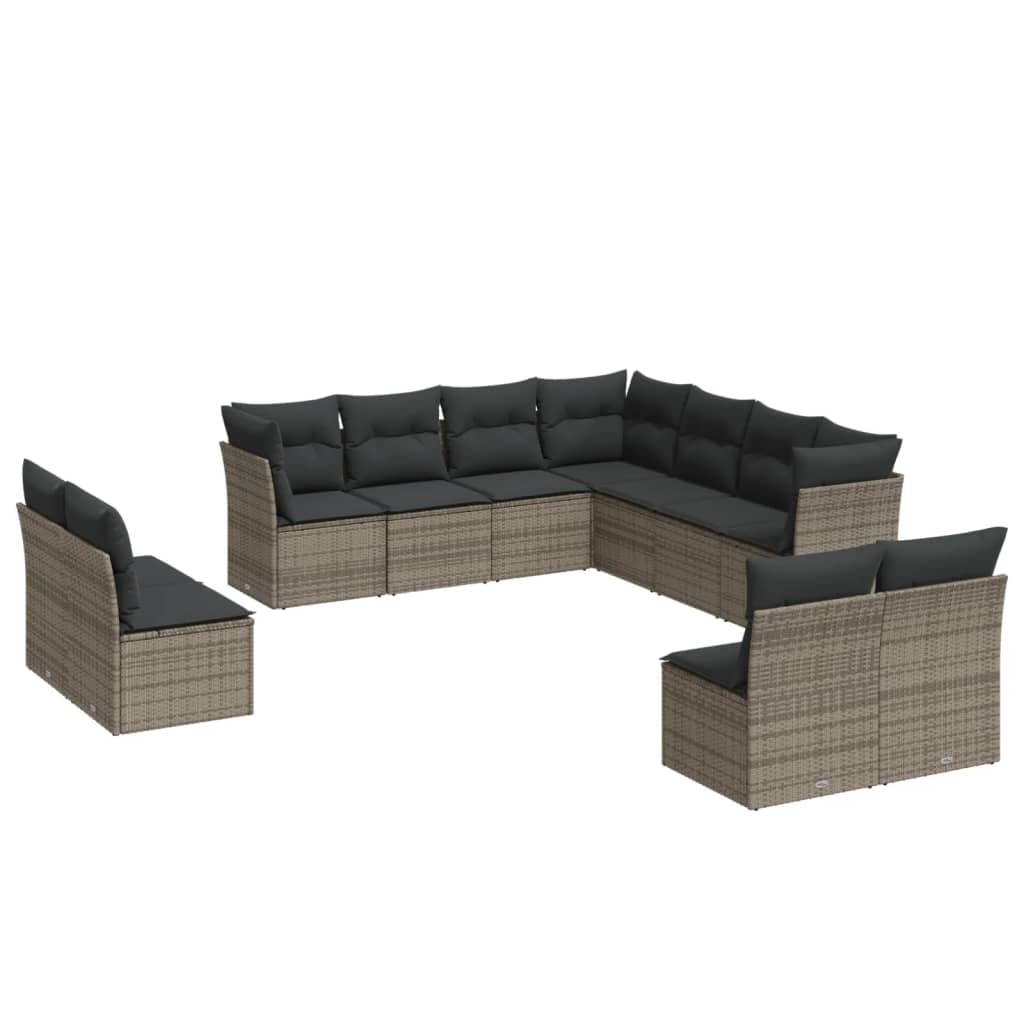 12-delige Loungeset met kussens poly rattan grijs