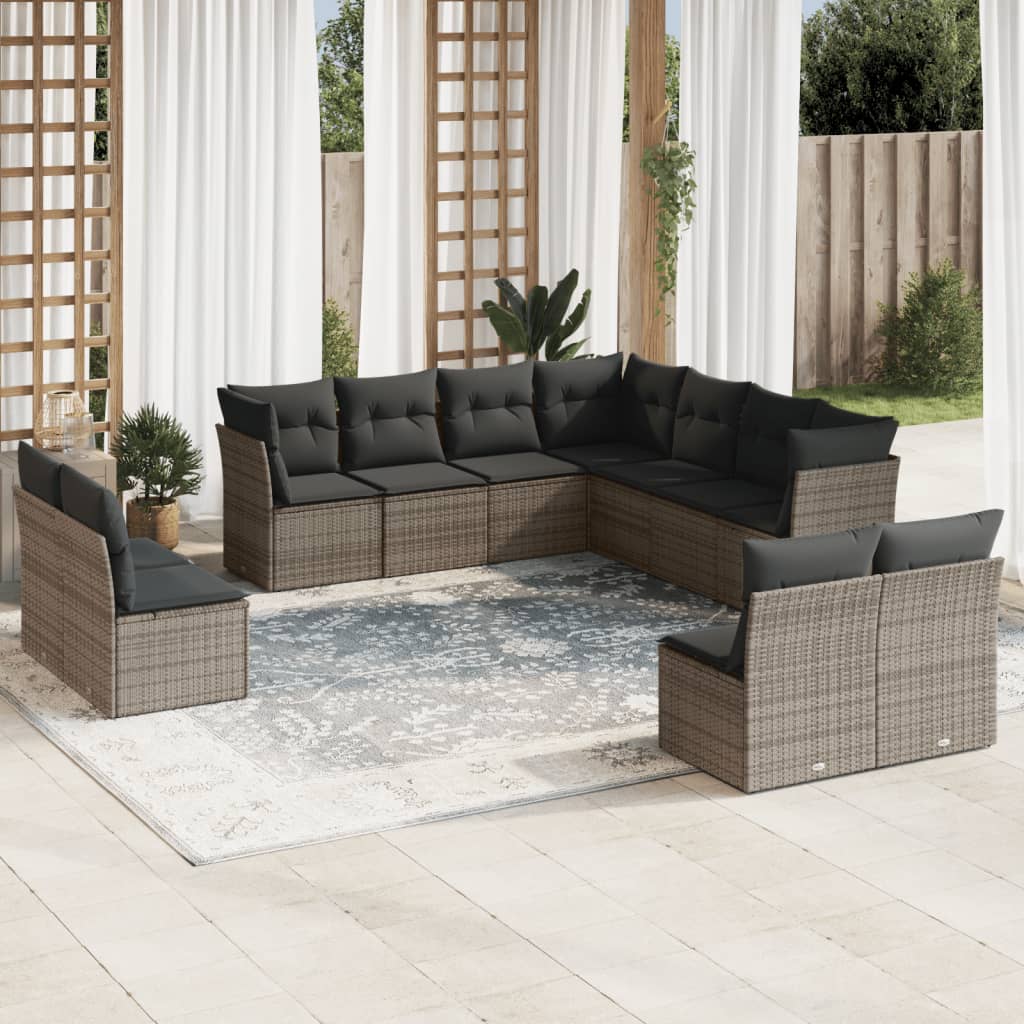 12-delige Loungeset met kussens poly rattan lichtgrijs