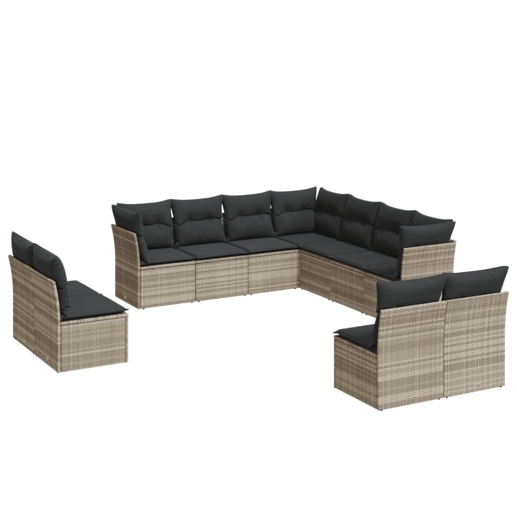 12-delige Loungeset met kussens poly rattan grijs