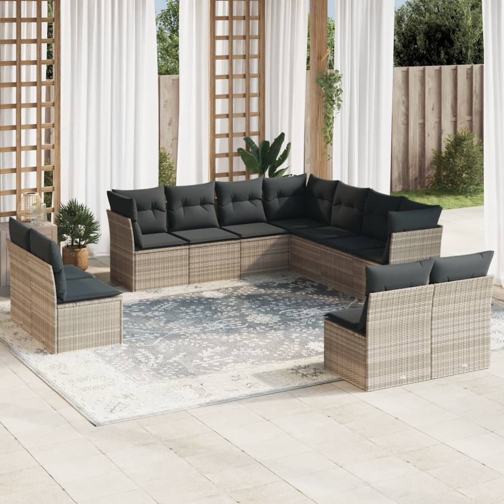 12-delige Loungeset met kussens poly rattan grijs