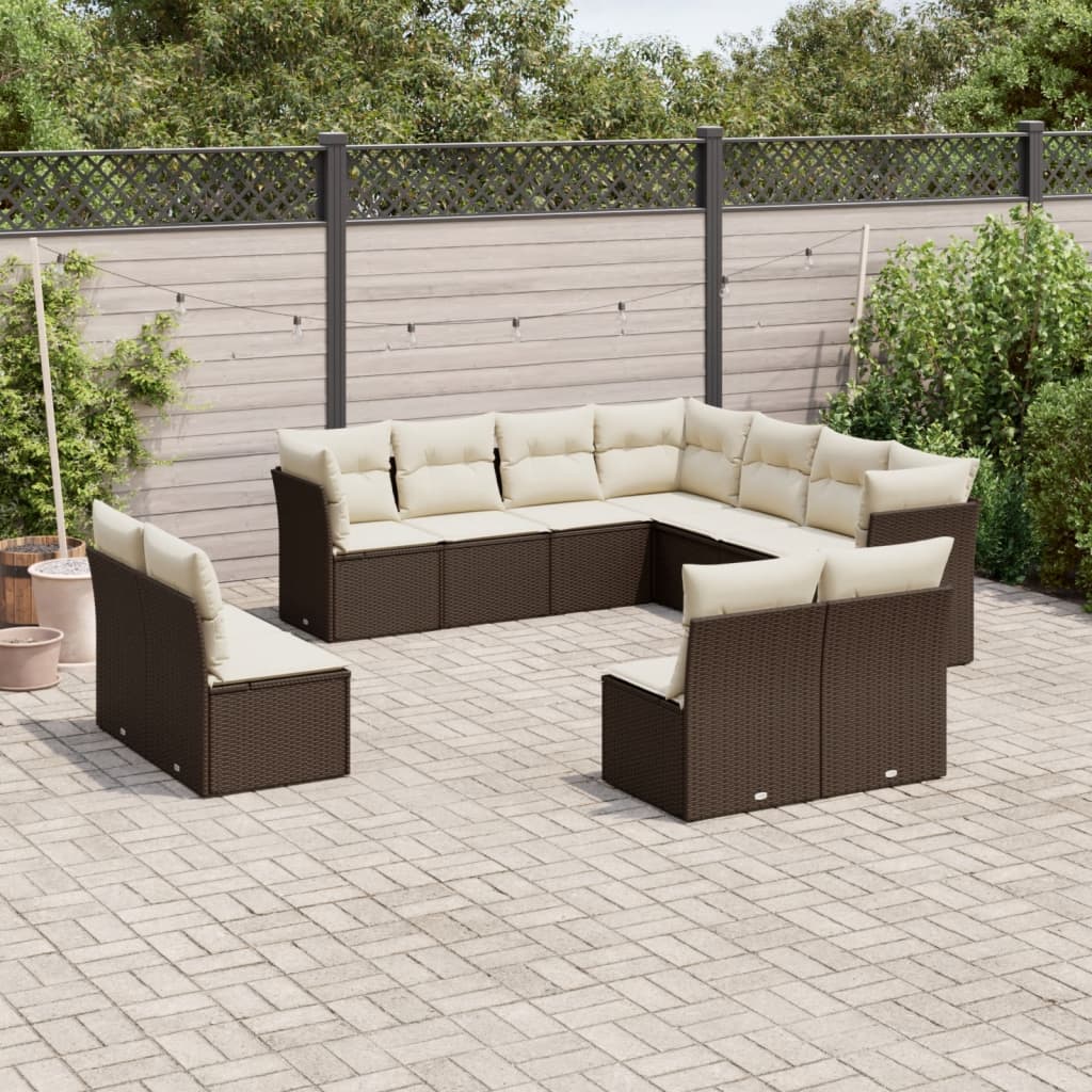 12-delige Loungeset met kussens poly rattan lichtgrijs