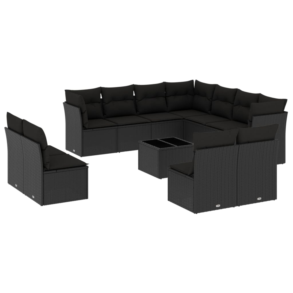 12-delige Loungeset met kussens poly rattan lichtgrijs