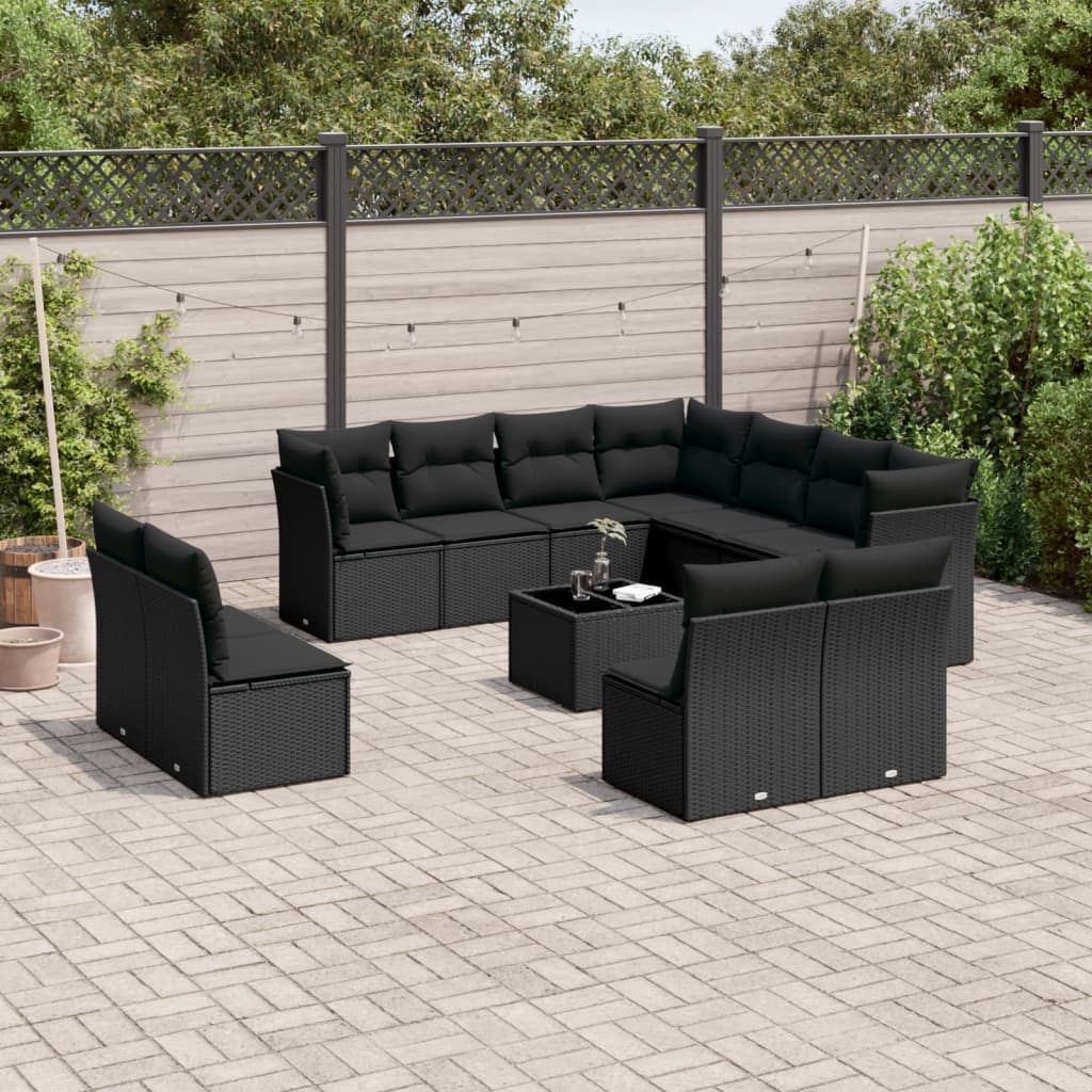 12-delige Loungeset met kussens poly rattan lichtgrijs