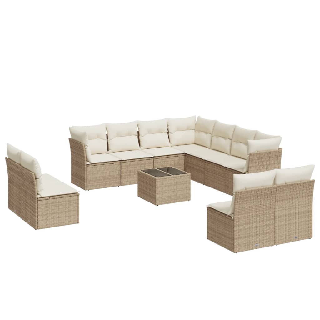 12-delige Loungeset met kussens poly rattan grijs