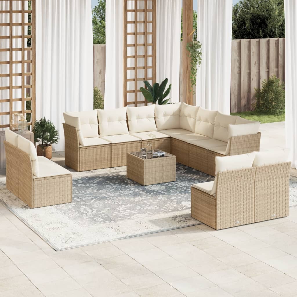 12-delige Loungeset met kussens poly rattan grijs