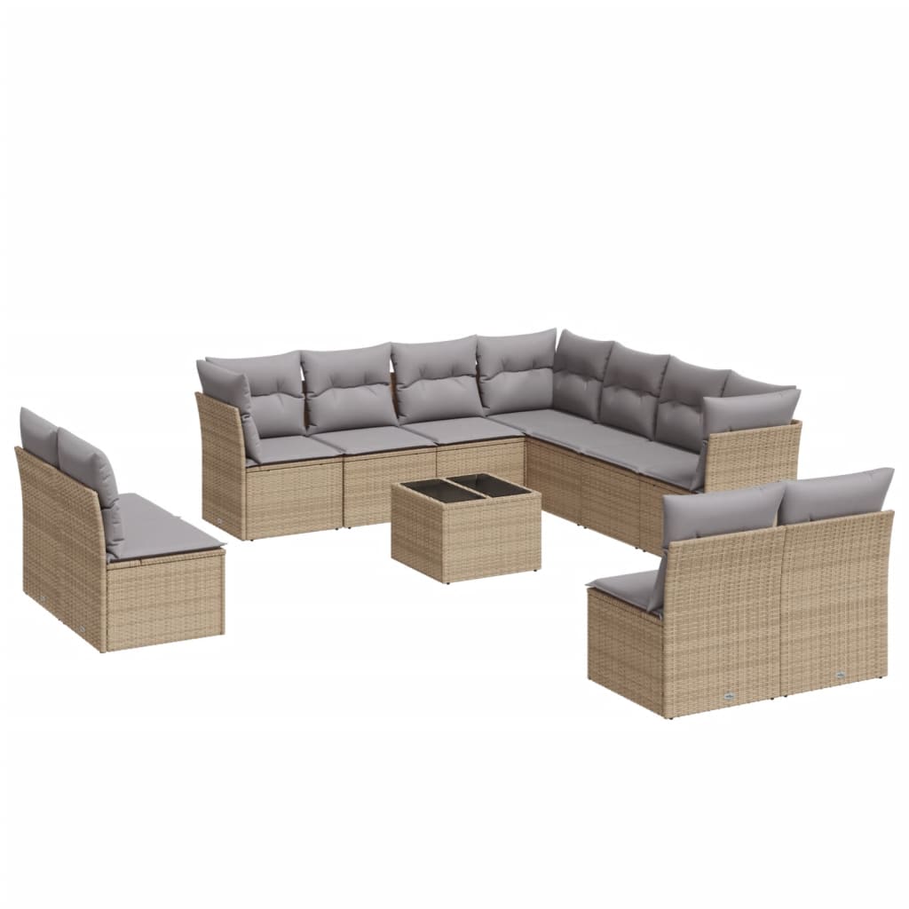 12-delige Loungeset met kussens poly rattan grijs