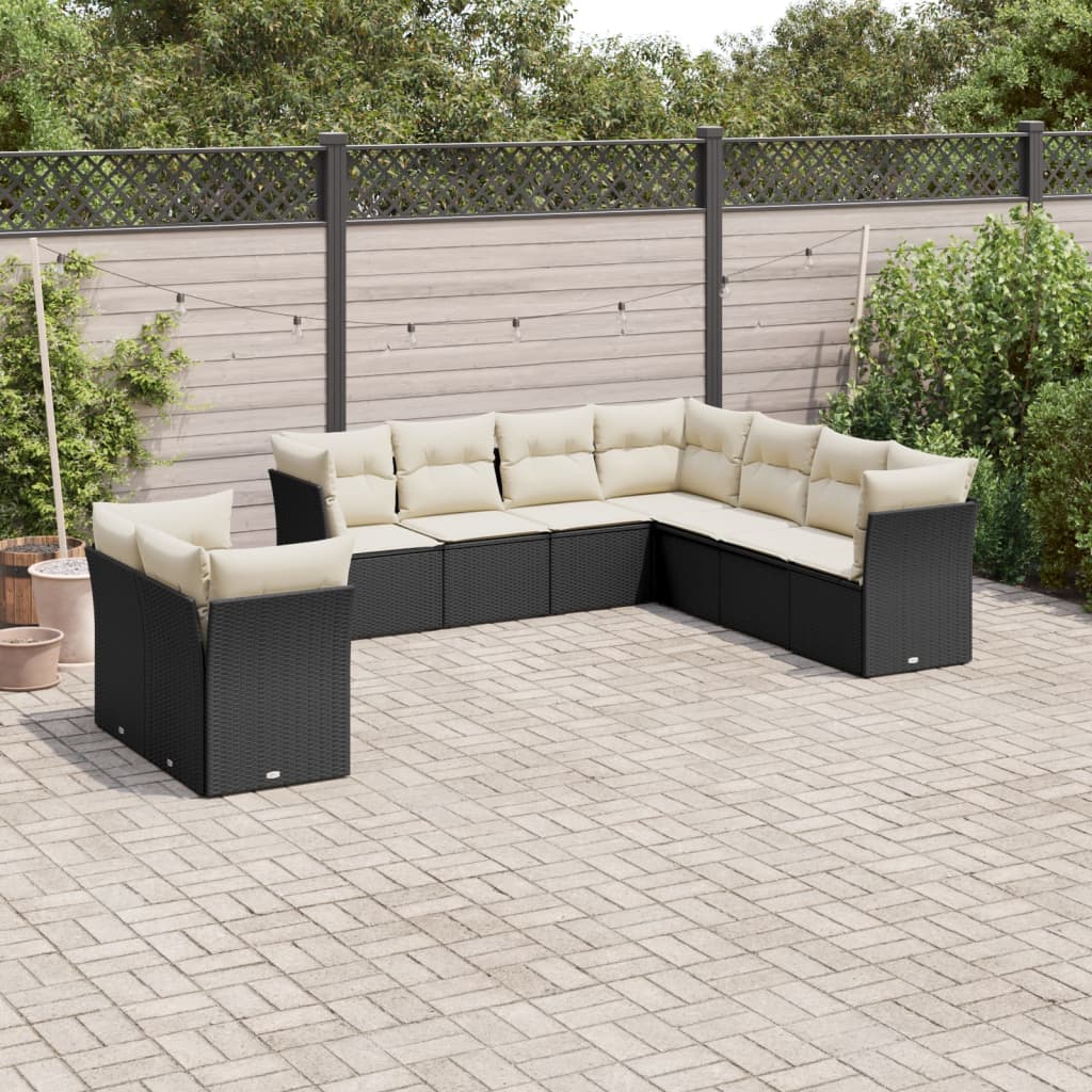 10-delige Loungeset met kussens poly rattan beige