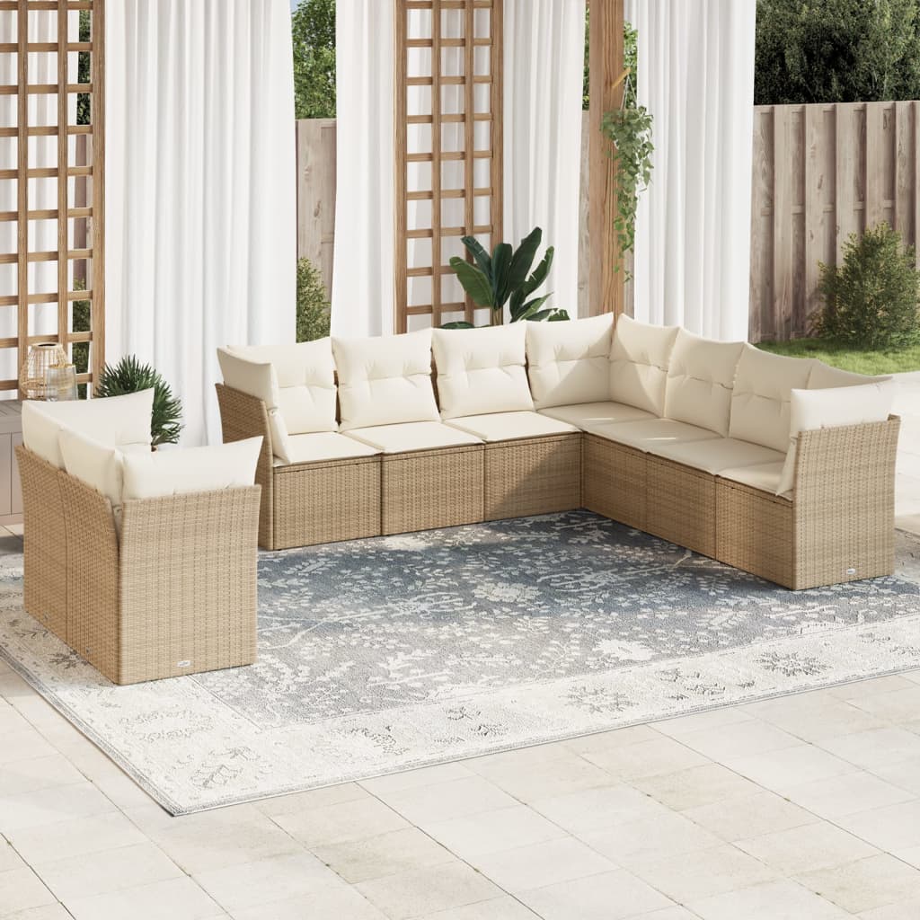 9-delige Loungeset met kussens poly rattan