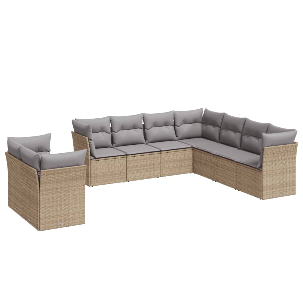 9-delige Loungeset met kussens poly rattan