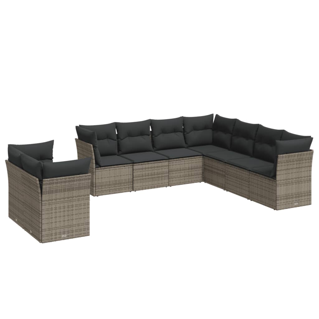 9-delige Loungeset met kussens poly rattan