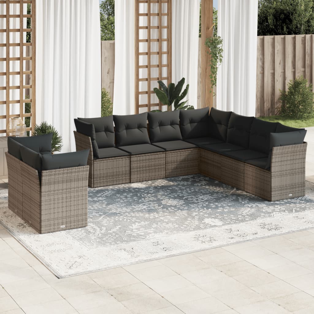 9-delige Loungeset met kussens poly rattan