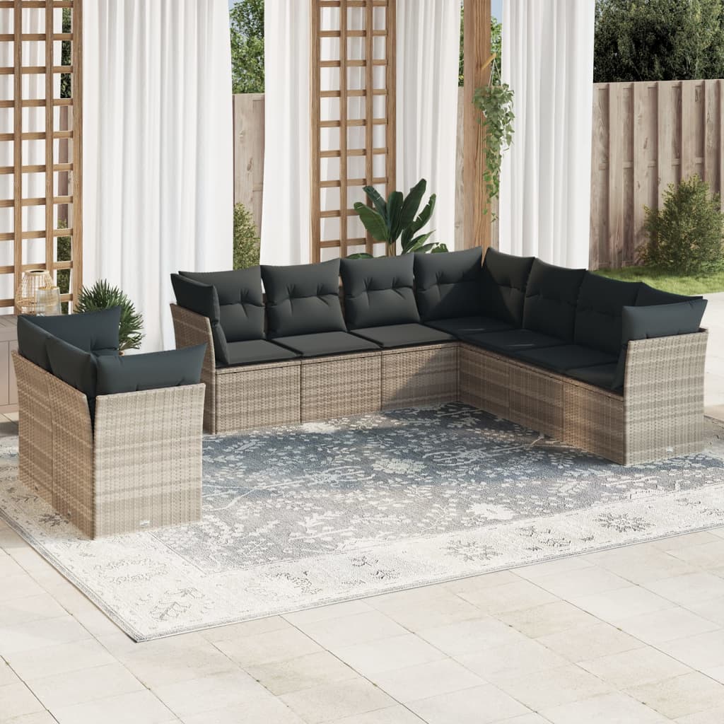 10-delige Loungeset met kussens poly rattan beige