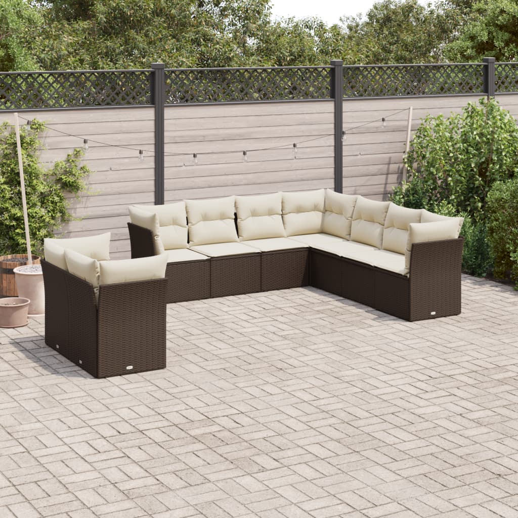 10-delige Loungeset met kussens poly rattan beige