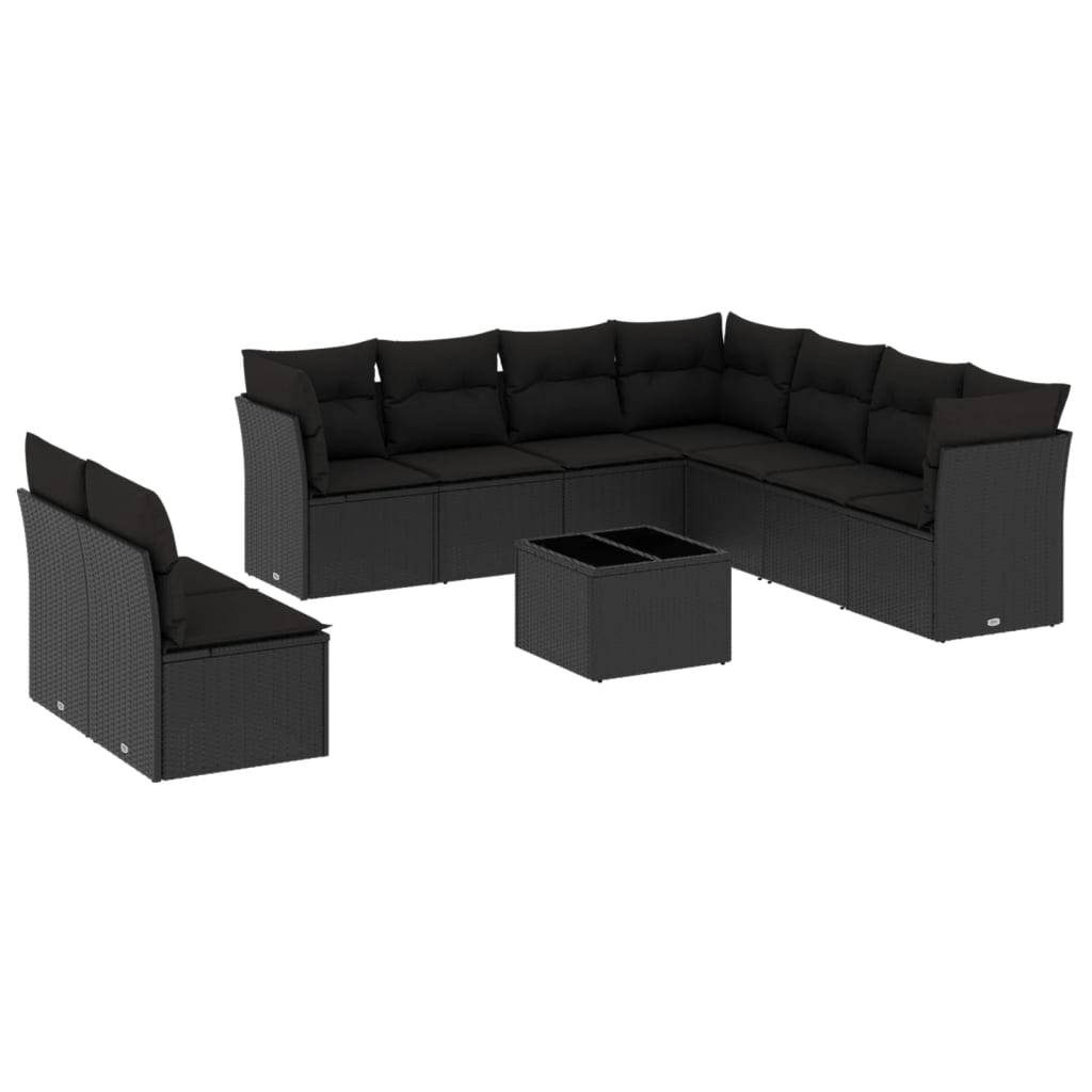 9-delige Loungeset met kussens poly rattan