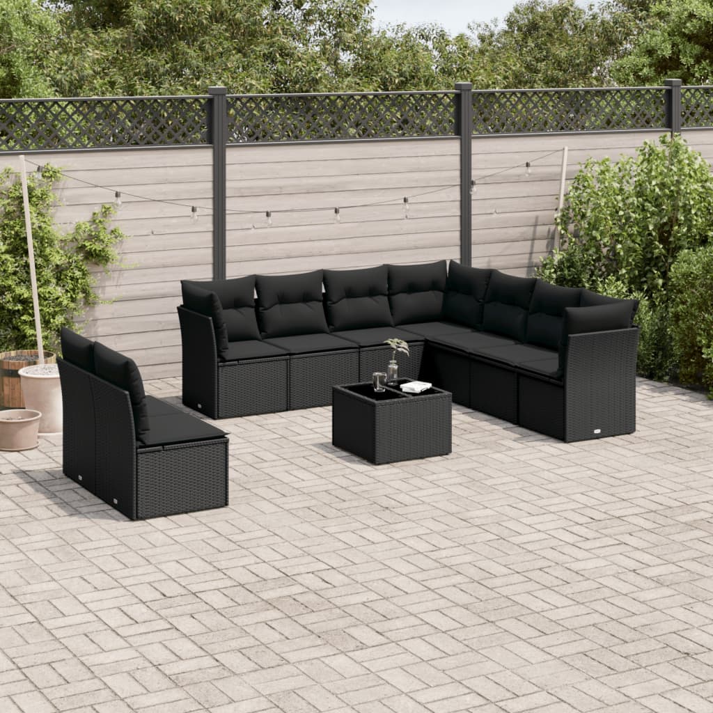 9-delige Loungeset met kussens poly rattan