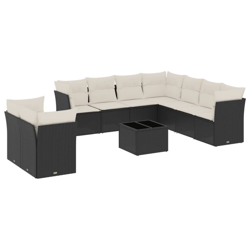 10-delige Loungeset met kussens poly rattan beige