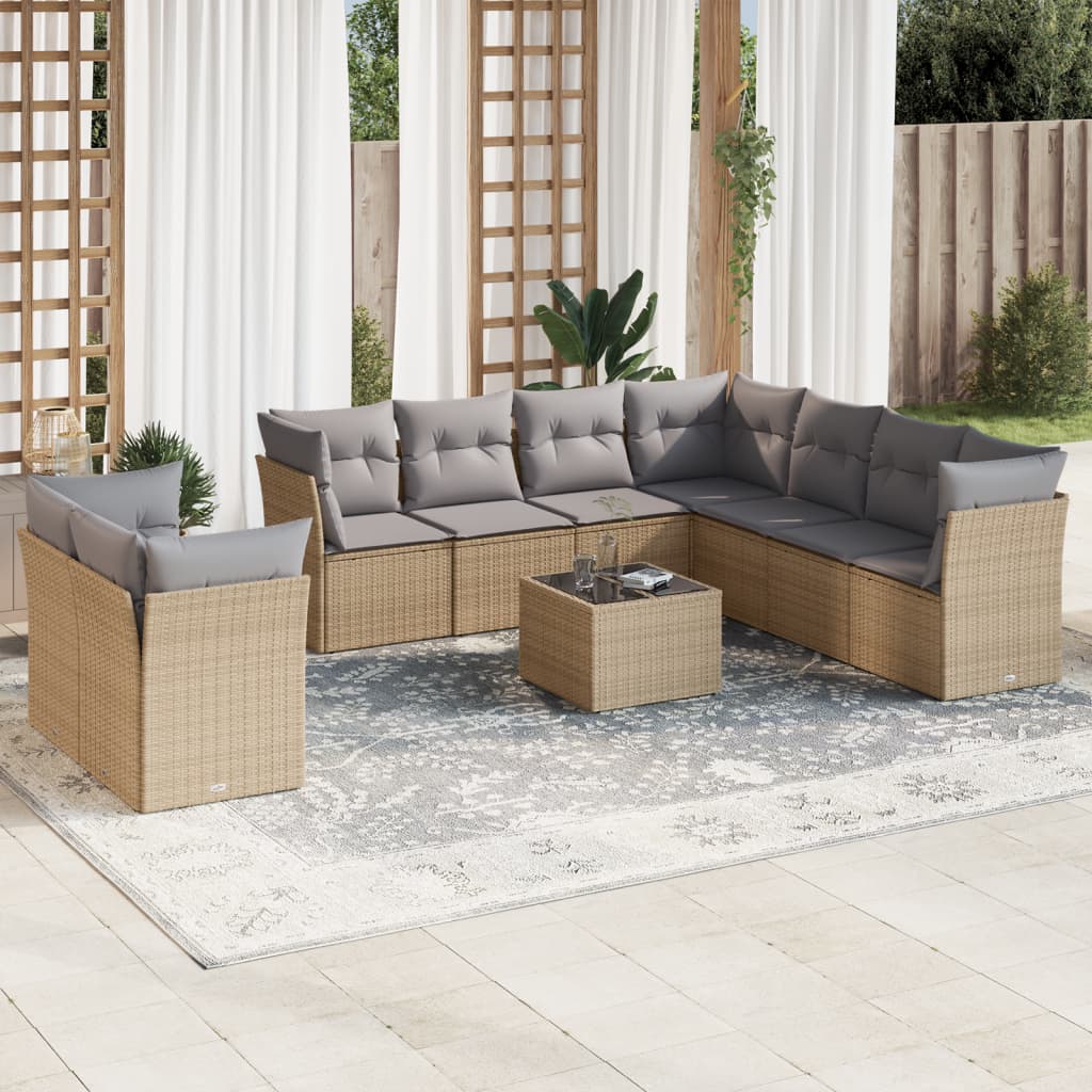 9-delige Loungeset met kussens poly rattan