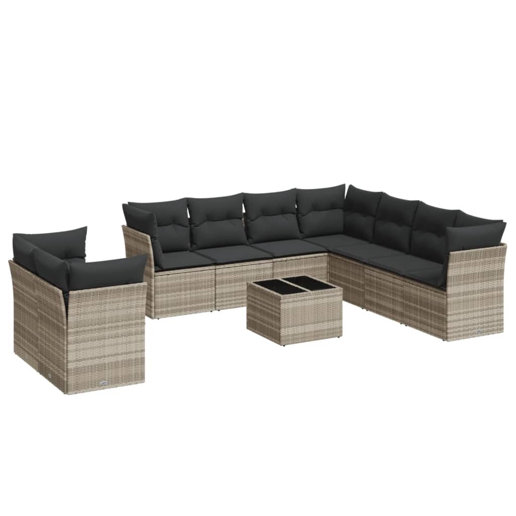 10-delige Loungeset met kussens poly rattan beige