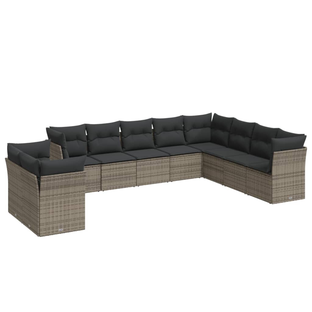 10-delige Loungeset met kussens poly rattan zwart