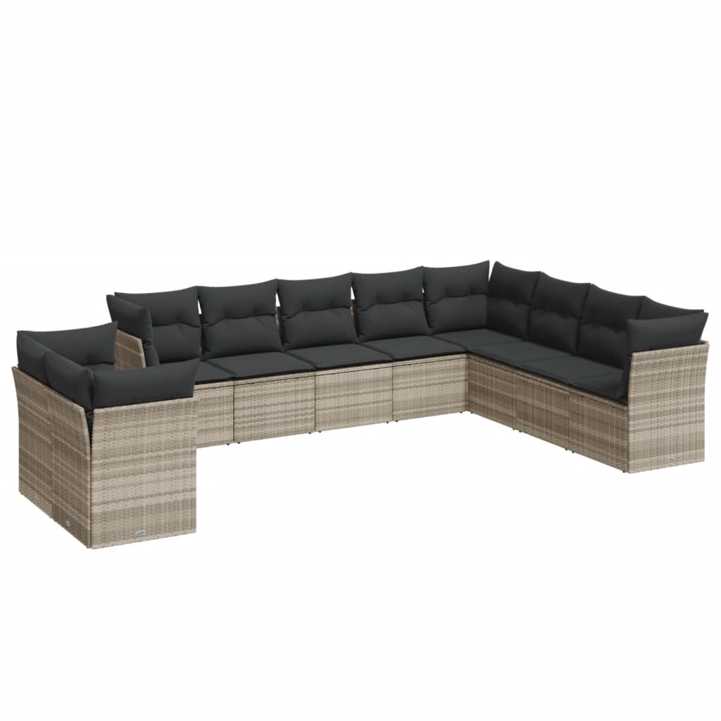 10-delige Loungeset met kussens poly rattan zwart