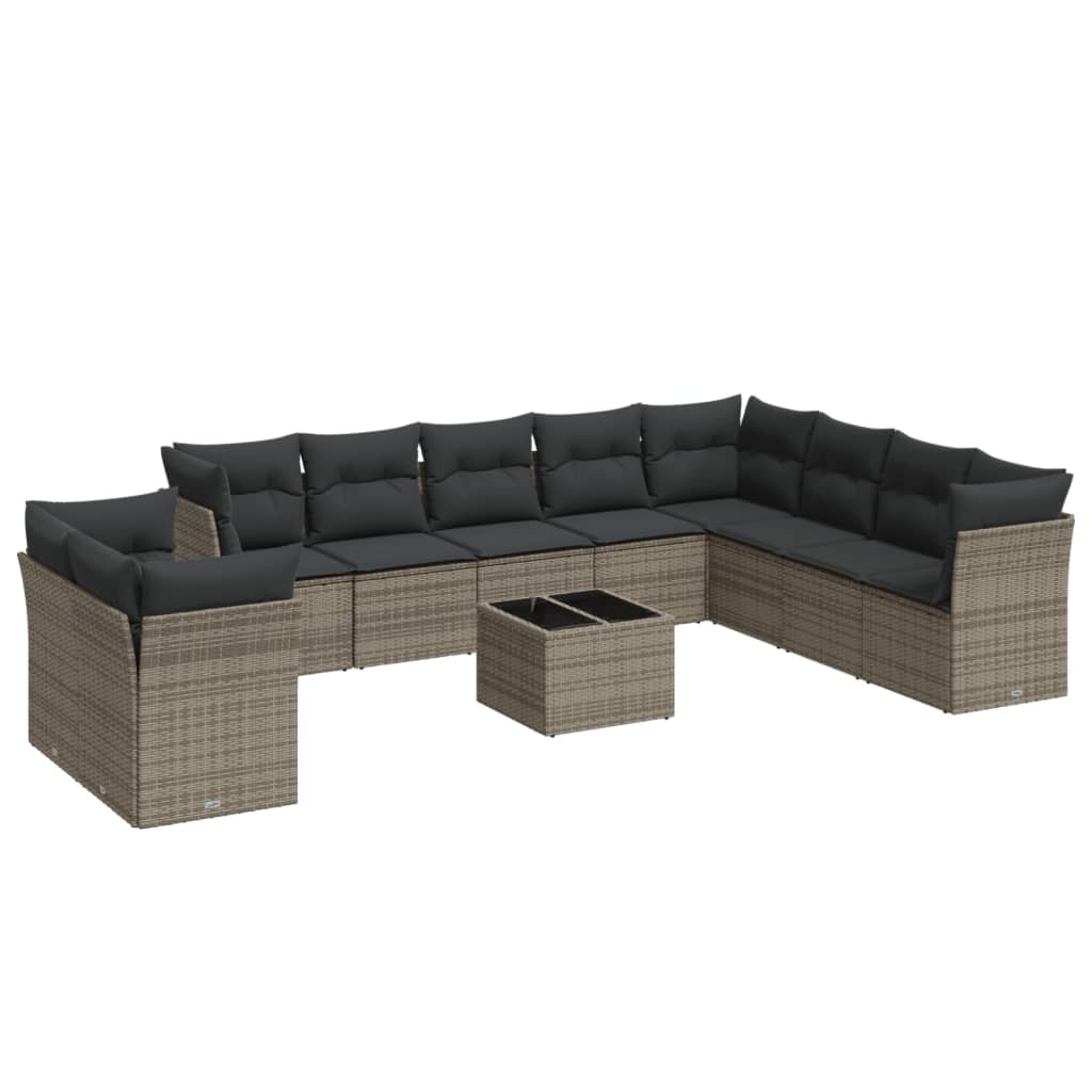 11-delige Loungeset met kussens poly rattan grijs