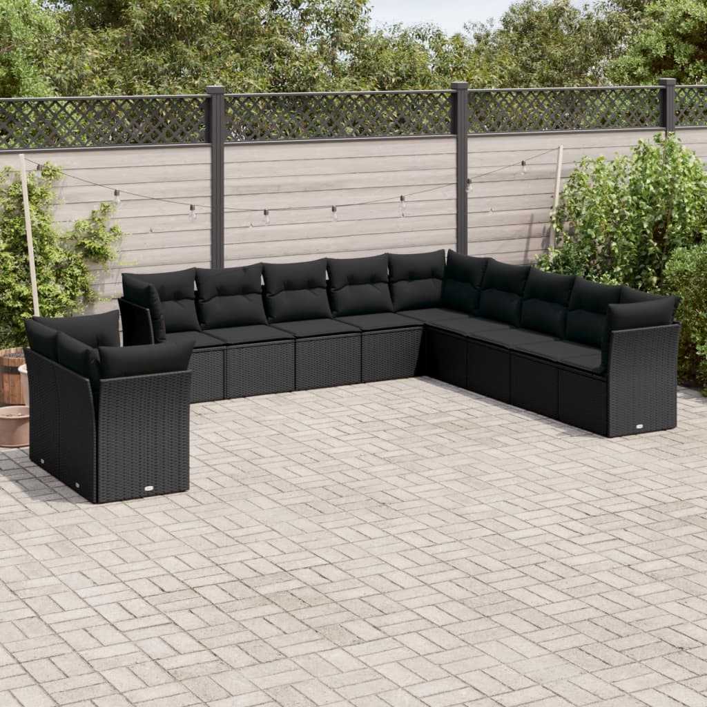 12-delige Loungeset met kussens poly rattan grijs