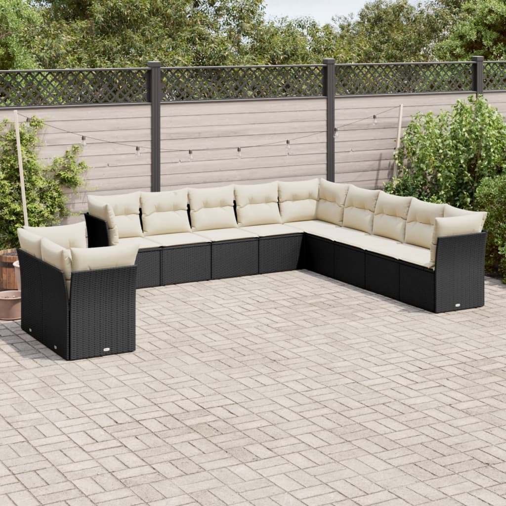 12-delige Loungeset met kussens poly rattan grijs