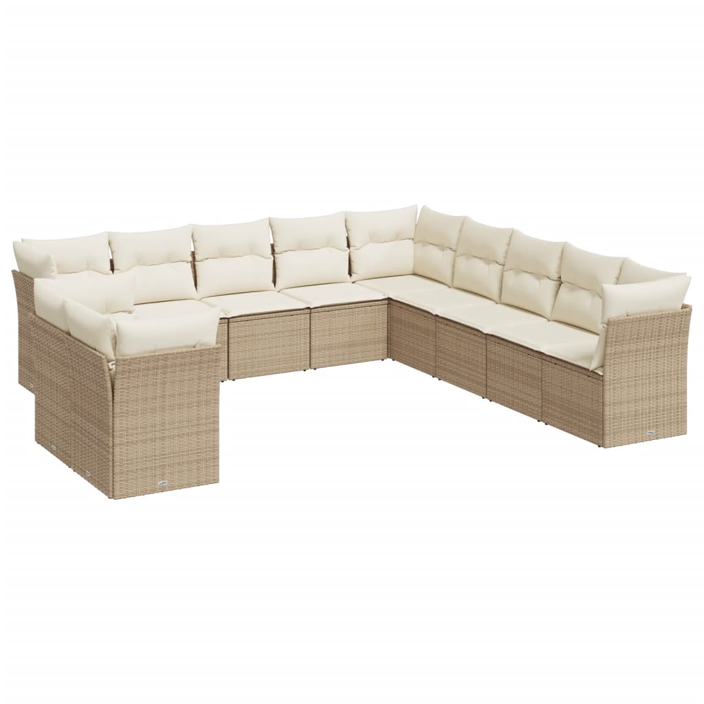 12-delige Loungeset met kussens poly rattan grijs