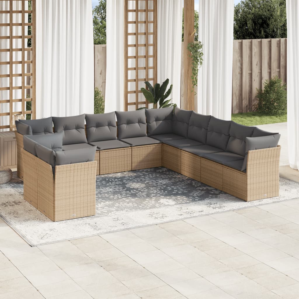 12-delige Loungeset met kussens poly rattan lichtgrijs