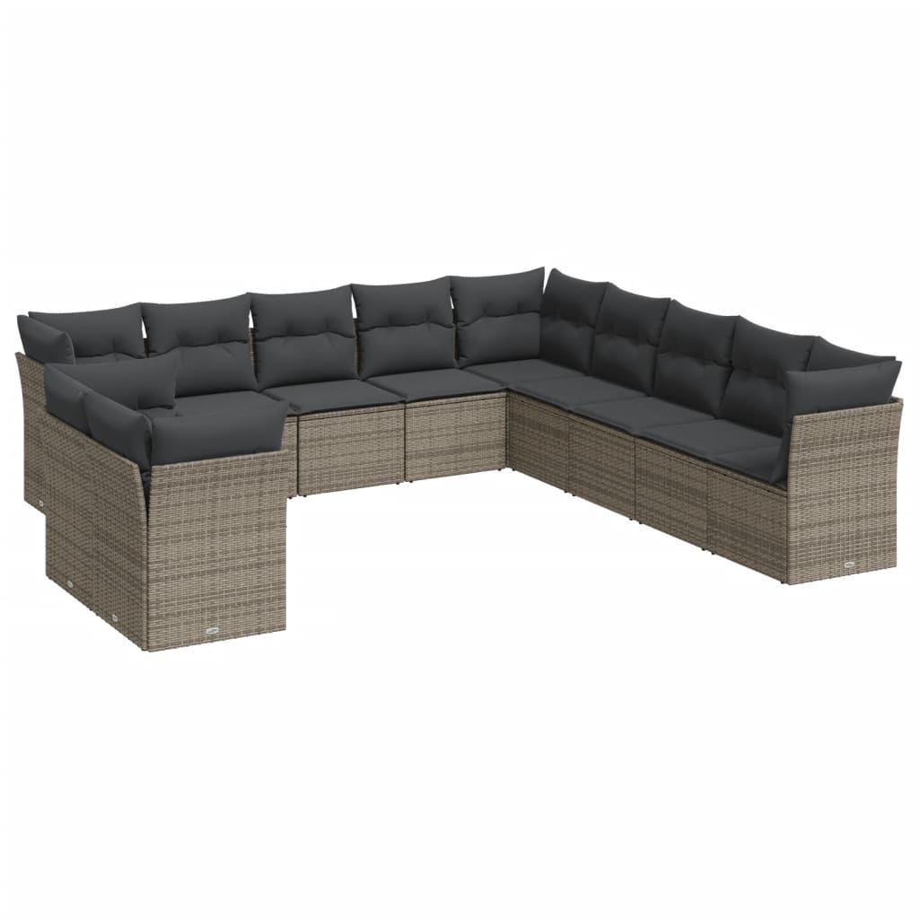 12-delige Loungeset met kussens poly rattan grijs