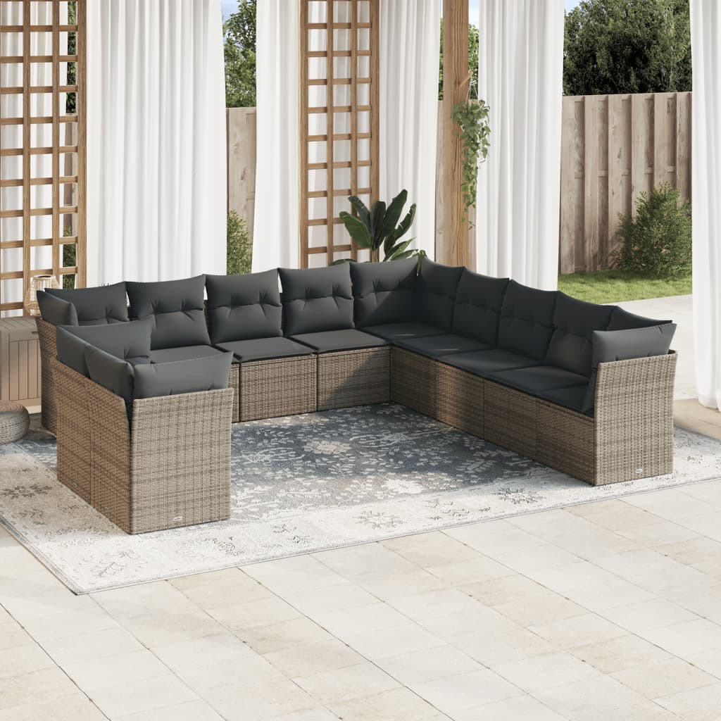 12-delige Loungeset met kussens poly rattan grijs