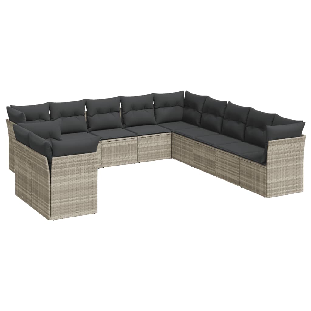 12-delige Loungeset met kussens poly rattan lichtgrijs